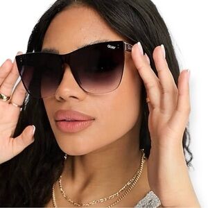QUAY Come Thru Sunglasses Black Frame Black Gradient Lens Oversized Shield NWT